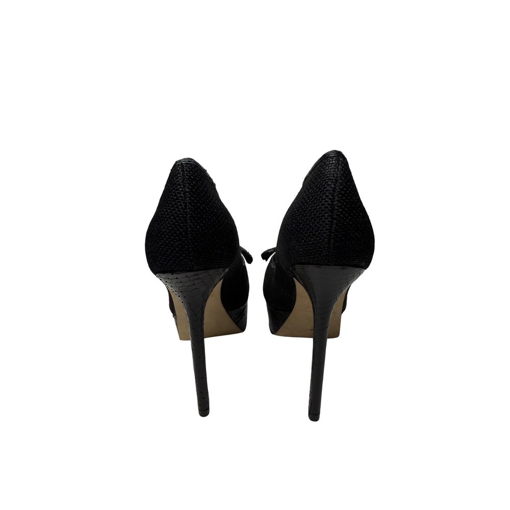 Bebe 2000s Platform Pumps Black Bow Peep Toe 5 Inch Heel Size 6M - Picture 2 of 6